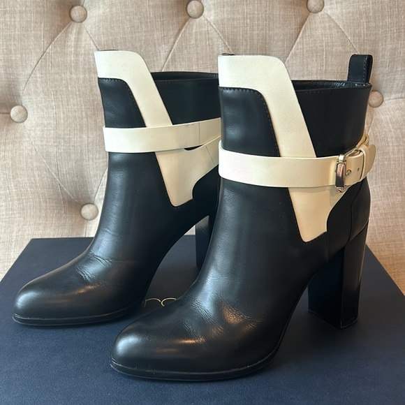 Sergio Rossi Black White Leather Ankle Boots Sz 7.5 US - Picture 3 of 11
